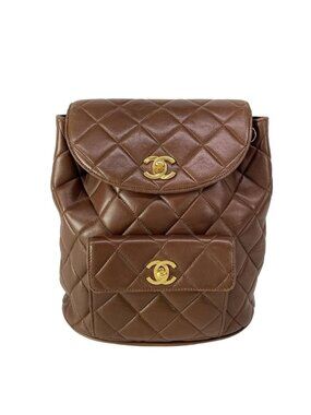 Chanel Backpack Quilted Brown Chain Shoulder Gold Lambskin
